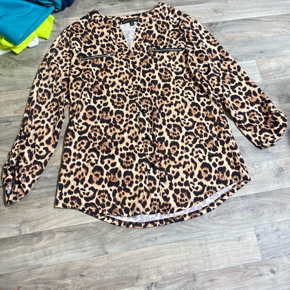 Always Indigo Leopard Print Button up Blouse